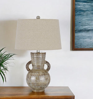 Homeroots 26" Bronze Ceramic Gourd Table Lamp With Brown Empire Shade   524736