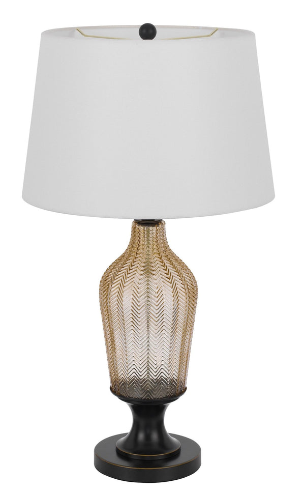 HomeRoots 31" Bronze Glass Table Lamp - Elegant White Empire Shade for Living Rooms, Bedrooms, and Offices 524737
