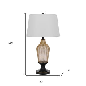 HomeRoots 31" Bronze Glass Table Lamp - Elegant White Empire Shade for Living Rooms, Bedrooms, and Offices 524737