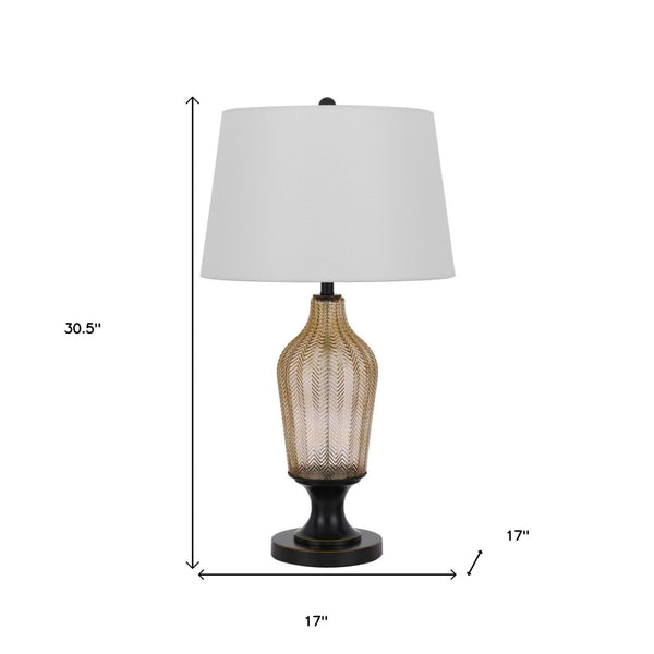 HomeRoots 31" Bronze Glass Table Lamp - Elegant White Empire Shade for Living Rooms, Bedrooms, and Offices 524737