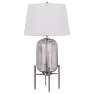 HomeRoots 33" Nickel Glass Round Table Lamp – Elegant White Empire Shade for Modern and Transitional Spaces 524738