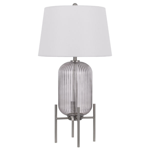 HomeRoots 33" Nickel Glass Round Table Lamp – Elegant White Empire Shade for Modern and Transitional Spaces 524738