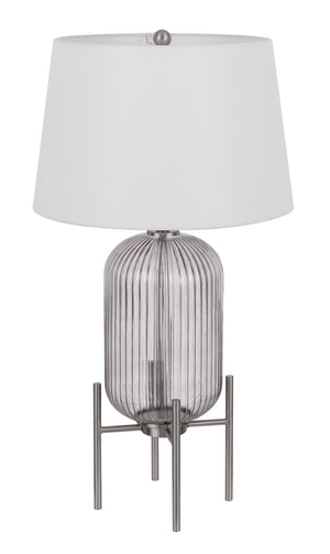 HomeRoots 33" Nickel Glass Round Table Lamp – Elegant White Empire Shade for Modern and Transitional Spaces 524738