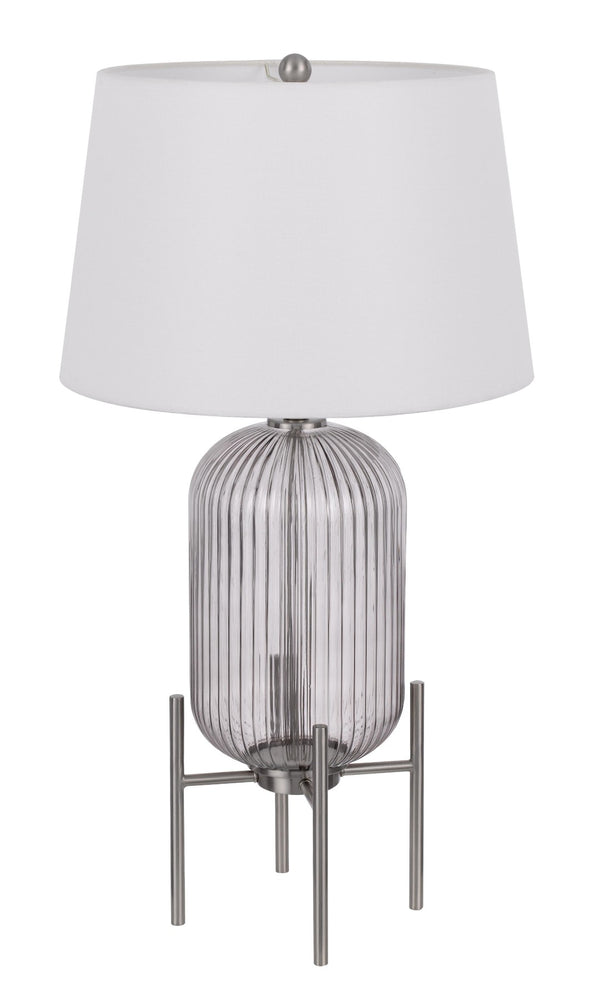HomeRoots 33" Nickel Glass Round Table Lamp – Elegant White Empire Shade for Modern and Transitional Spaces 524738