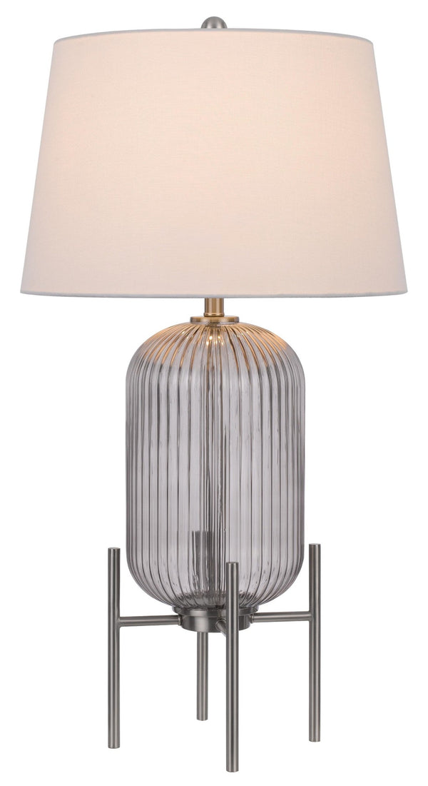 HomeRoots 33" Nickel Glass Round Table Lamp – Elegant White Empire Shade for Modern and Transitional Spaces 524738