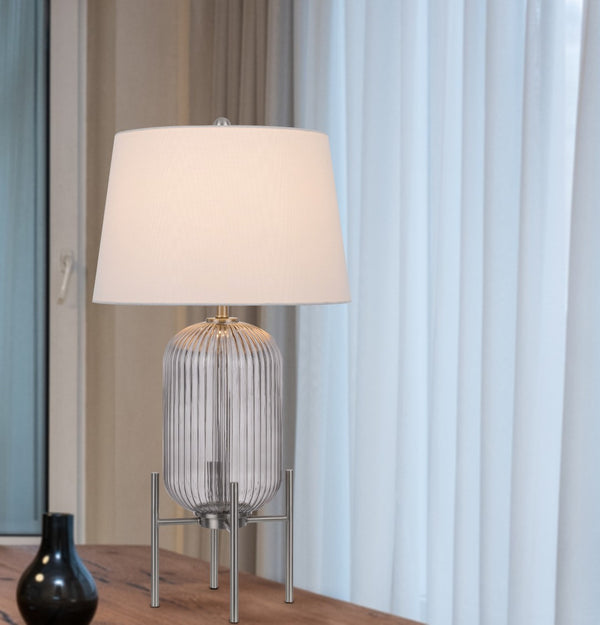 HomeRoots 33" Nickel Glass Round Table Lamp – Elegant White Empire Shade for Modern and Transitional Spaces 524738