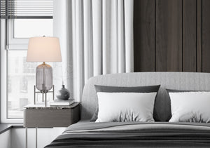 HomeRoots 33" Nickel Glass Round Table Lamp – Elegant White Empire Shade for Modern and Transitional Spaces 524738