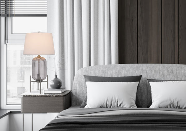 HomeRoots 33" Nickel Glass Round Table Lamp – Elegant White Empire Shade for Modern and Transitional Spaces 524738