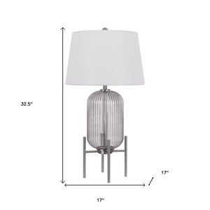 HomeRoots 33" Nickel Glass Round Table Lamp – Elegant White Empire Shade for Modern and Transitional Spaces 524738