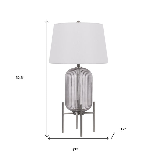 HomeRoots 33" Nickel Glass Round Table Lamp – Elegant White Empire Shade for Modern and Transitional Spaces 524738