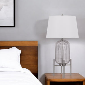 HomeRoots 33" Nickel Glass Round Table Lamp – Elegant White Empire Shade for Modern and Transitional Spaces 524738