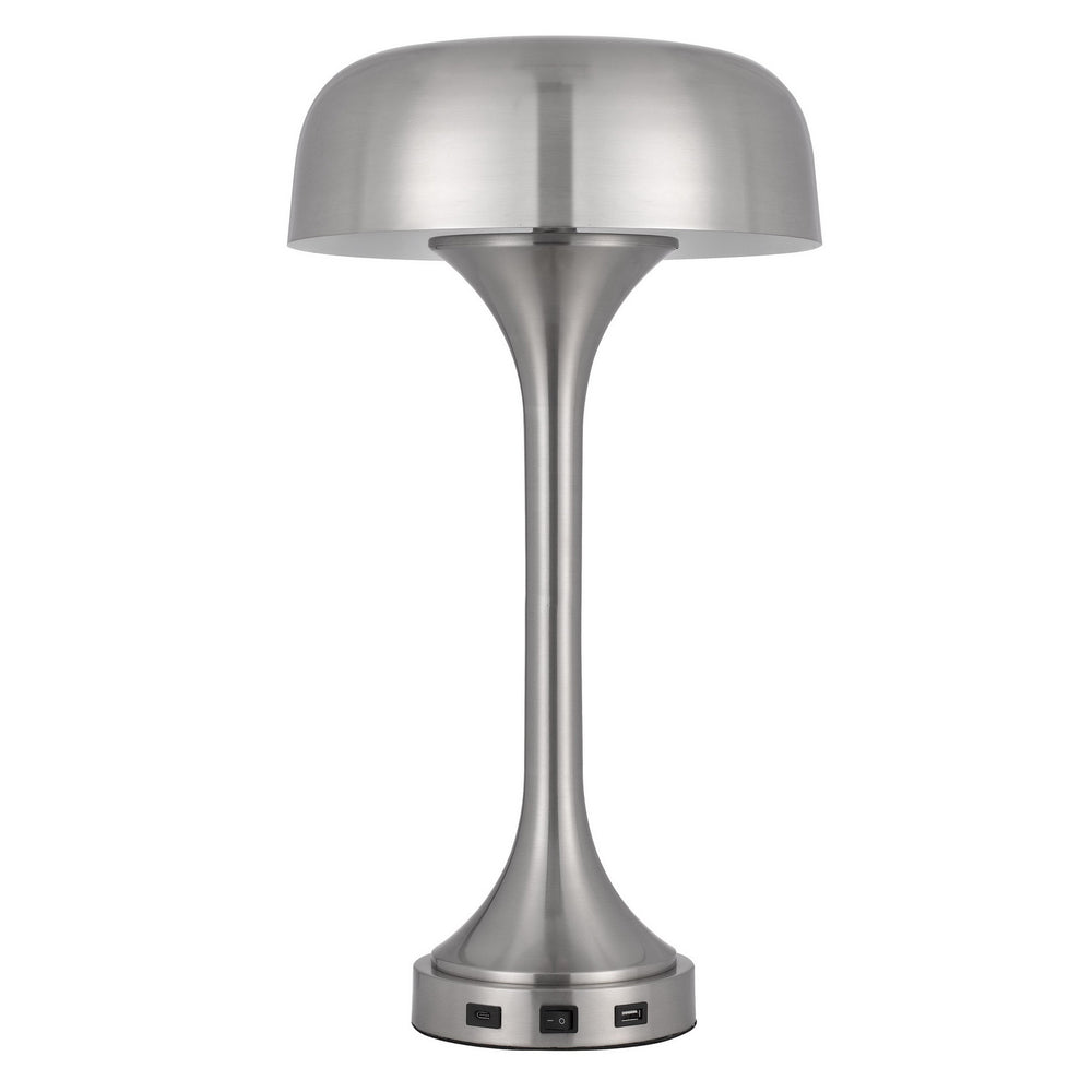 Homeroots 22" Nickel Metal Two Light Usb Table Lamp With Nickel Dome Shade   524740