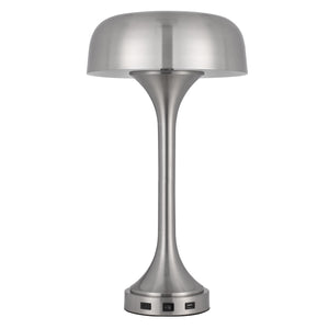 Homeroots 22" Nickel Metal Two Light Usb Table Lamp With Nickel Dome Shade   524740