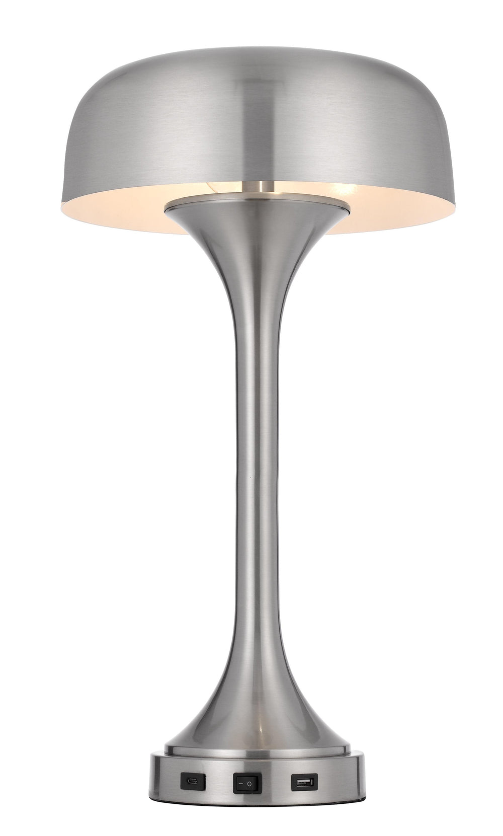 Homeroots 22" Nickel Metal Two Light Usb Table Lamp With Nickel Dome Shade   524740