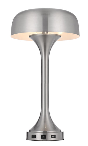 Homeroots 22" Nickel Metal Two Light Usb Table Lamp With Nickel Dome Shade   524740