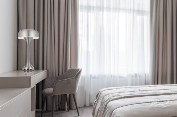 Homeroots 22" Nickel Metal Two Light Usb Table Lamp With Nickel Dome Shade   524740