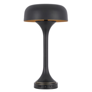 Homeroots 22" Black Metal Two Light Novelty Usb Table Lamp With Black Dome Shade   524741