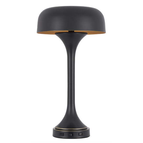 Homeroots 22" Black Metal Two Light Novelty Usb Table Lamp With Black Dome Shade   524741