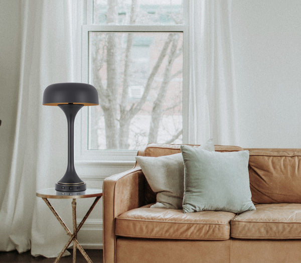 Homeroots 22" Black Metal Two Light Novelty Usb Table Lamp With Black Dome Shade   524741