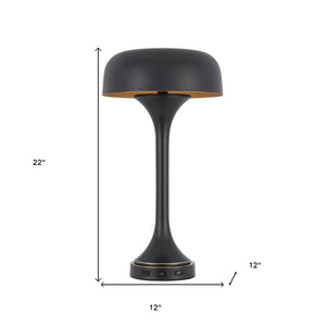 Homeroots 22" Black Metal Two Light Novelty Usb Table Lamp With Black Dome Shade   524741