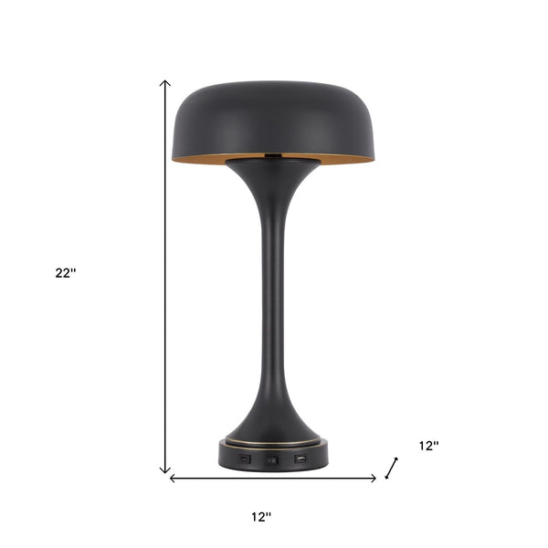 Homeroots 22" Black Metal Two Light Novelty Usb Table Lamp With Black Dome Shade   524741