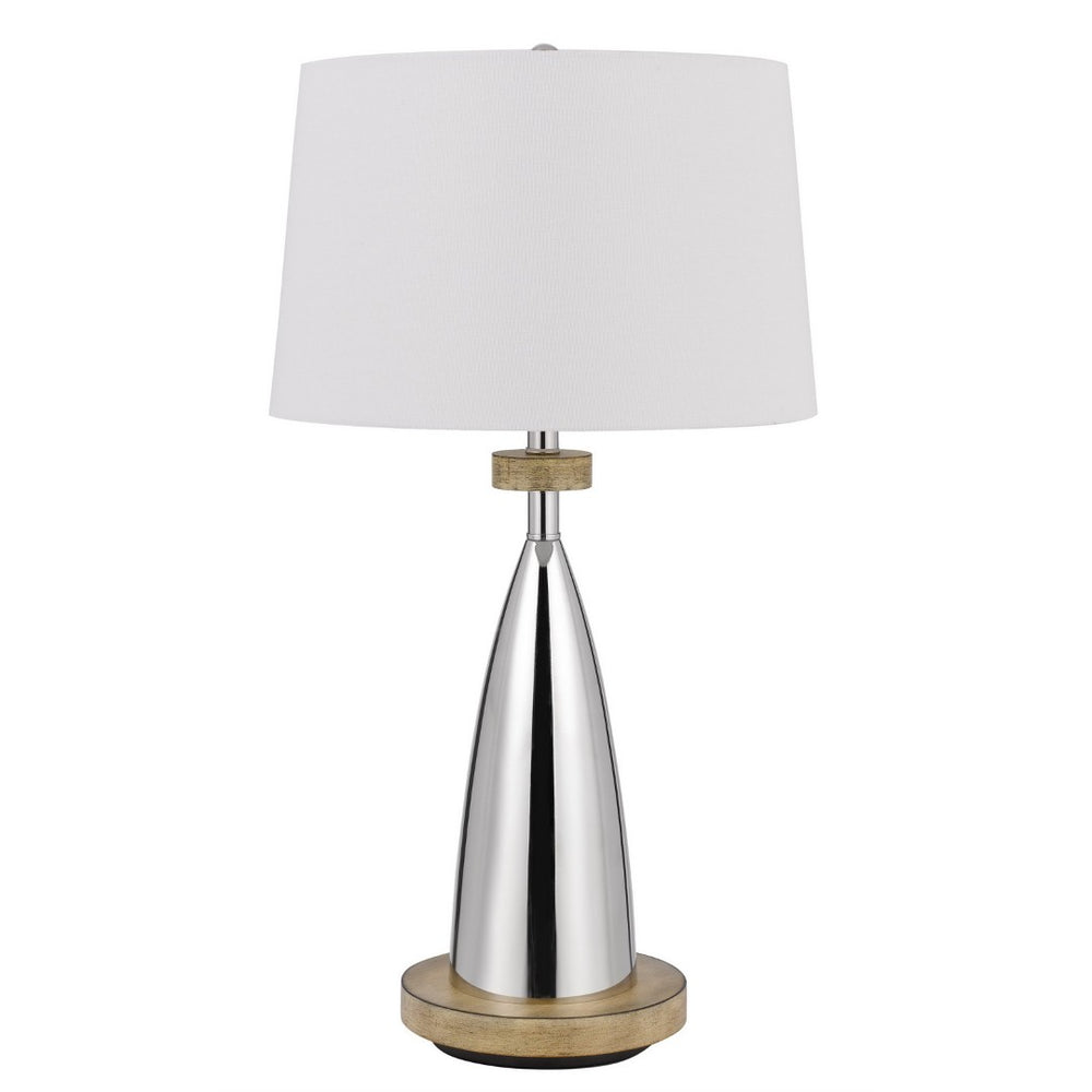 HomeRoots 31" Brown Metal Geometric Table Lamp with USB Port & White Empire Shade for Modern Decor Charm 524742
