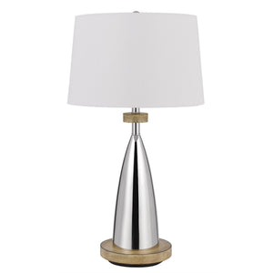 HomeRoots 31" Brown Metal Geometric Table Lamp with USB Port & White Empire Shade for Modern Decor Charm 524742