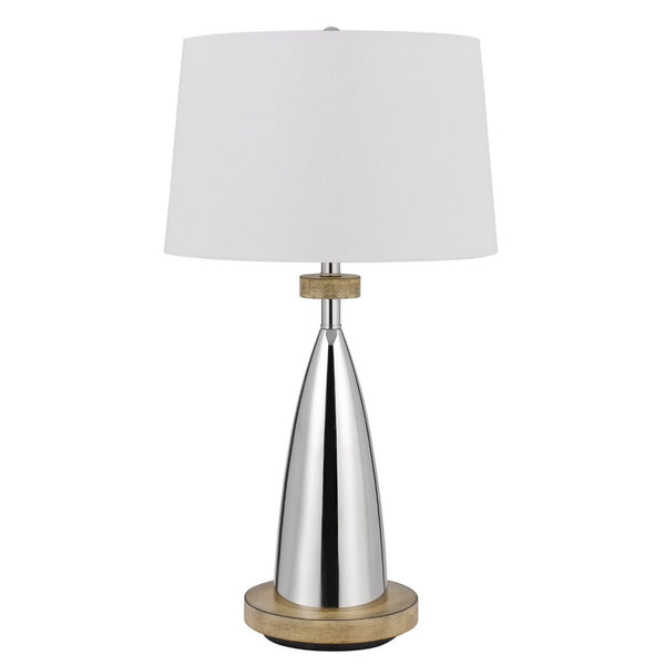 HomeRoots 31" Brown Metal Geometric Table Lamp with USB Port & White Empire Shade for Modern Decor Charm 524742