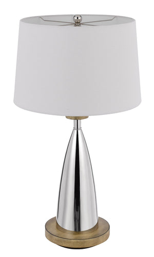 HomeRoots 31" Brown Metal Geometric Table Lamp with USB Port & White Empire Shade for Modern Decor Charm 524742
