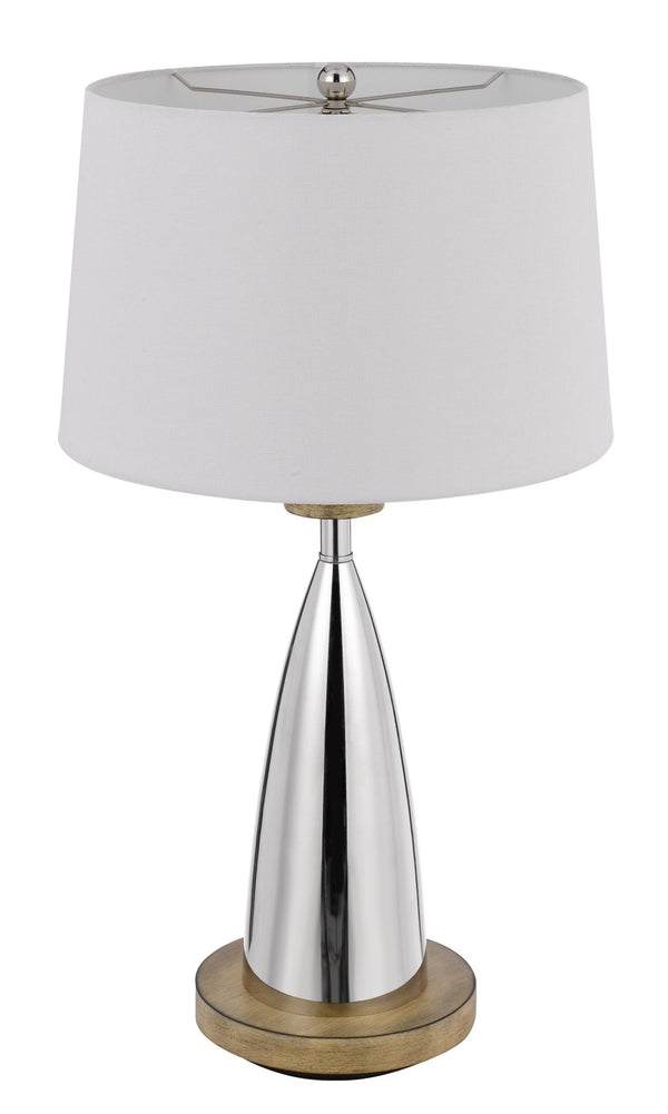 HomeRoots 31" Brown Metal Geometric Table Lamp with USB Port & White Empire Shade for Modern Decor Charm 524742