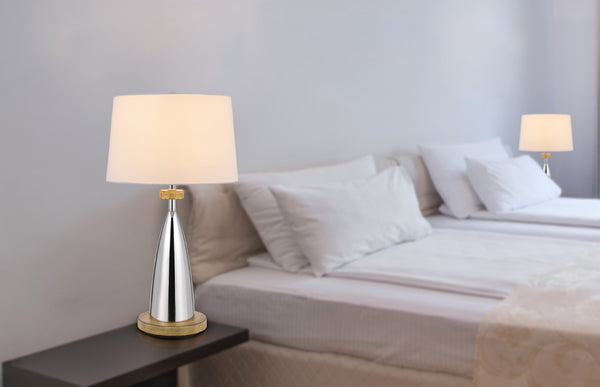 HomeRoots 31" Brown Metal Geometric Table Lamp with USB Port & White Empire Shade for Modern Decor Charm 524742
