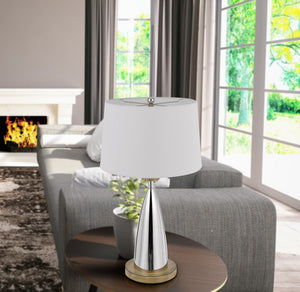 HomeRoots 31" Brown Metal Geometric Table Lamp with USB Port & White Empire Shade for Modern Decor Charm 524742