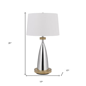 HomeRoots 31" Brown Metal Geometric Table Lamp with USB Port & White Empire Shade for Modern Decor Charm 524742