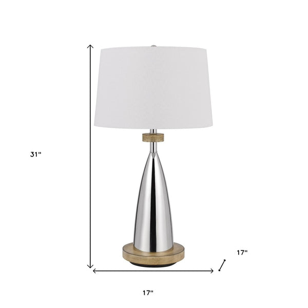 HomeRoots 31" Brown Metal Geometric Table Lamp with USB Port & White Empire Shade for Modern Decor Charm 524742