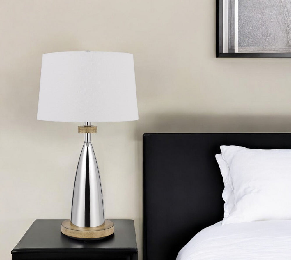 HomeRoots 31" Brown Metal Geometric Table Lamp with USB Port & White Empire Shade for Modern Decor Charm 524742