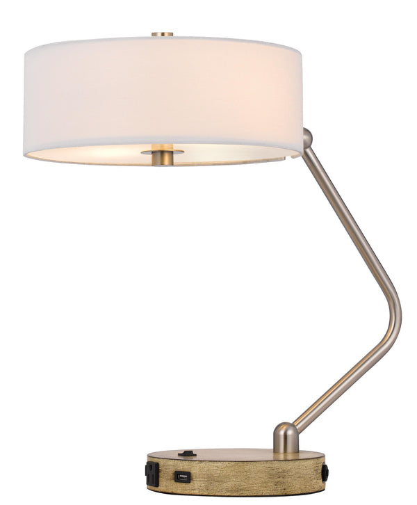 Homeroots 20" Brown Metal Two Light Lantern Desk Usb Table Lamp With White Drum Shade   524743