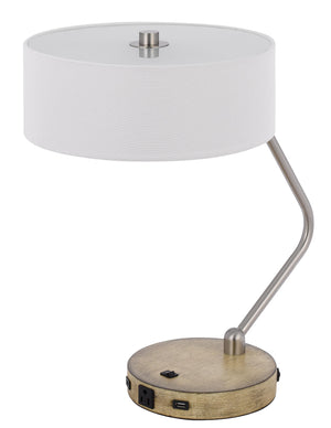 Homeroots 20" Brown Metal Two Light Lantern Desk Usb Table Lamp With White Drum Shade   524743