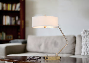 Homeroots 20" Brown Metal Two Light Lantern Desk Usb Table Lamp With White Drum Shade   524743