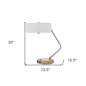 Homeroots 20" Brown Metal Two Light Lantern Desk Usb Table Lamp With White Drum Shade   524743