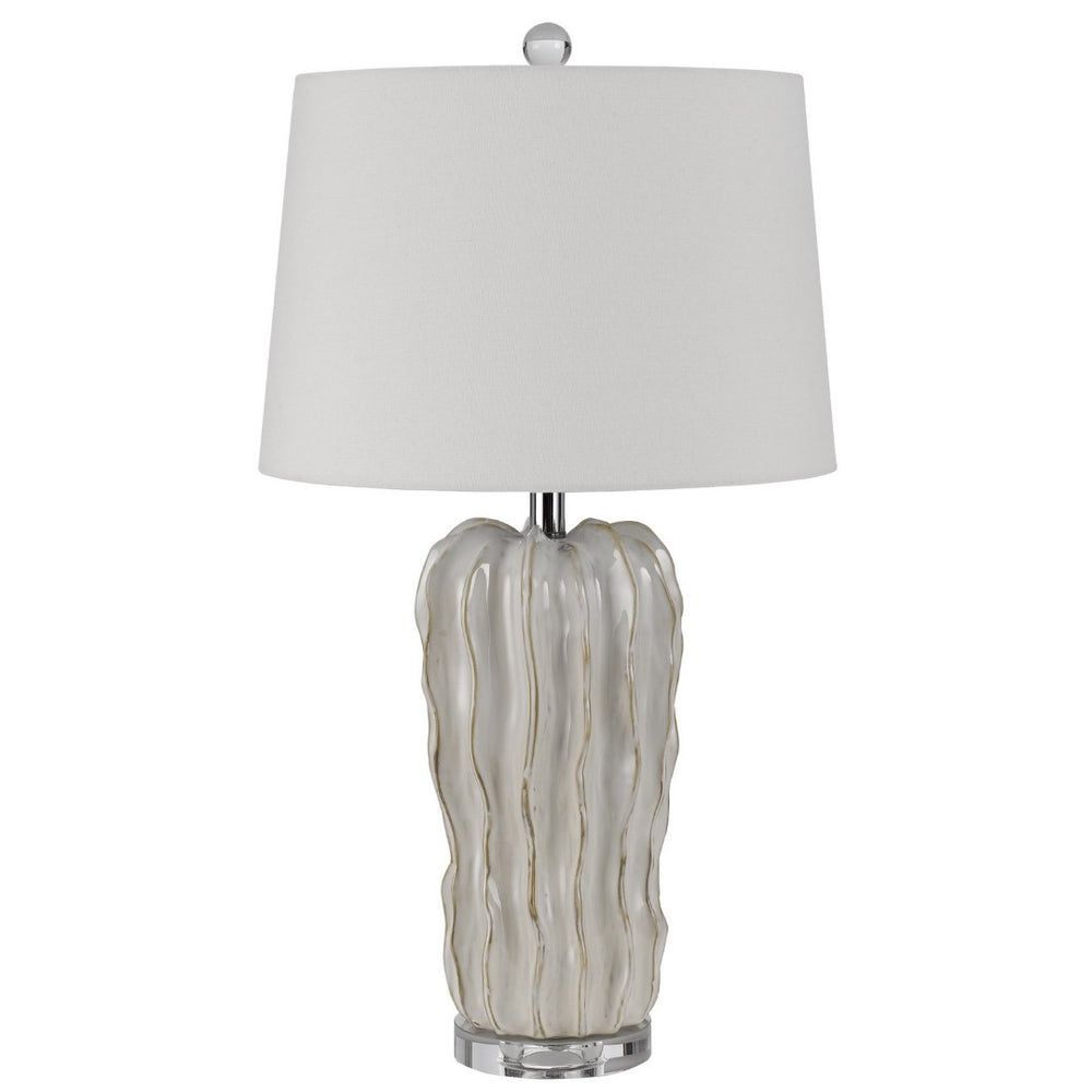 HomeRoots 28" Nickel Glass Table Lamp - Elegant White Empire Shade for Living Rooms & Bedrooms, Dimmable Light 524744