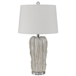 HomeRoots 28" Nickel Glass Table Lamp - Elegant White Empire Shade for Living Rooms & Bedrooms, Dimmable Light 524744