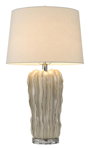 HomeRoots 28" Nickel Glass Table Lamp - Elegant White Empire Shade for Living Rooms & Bedrooms, Dimmable Light 524744