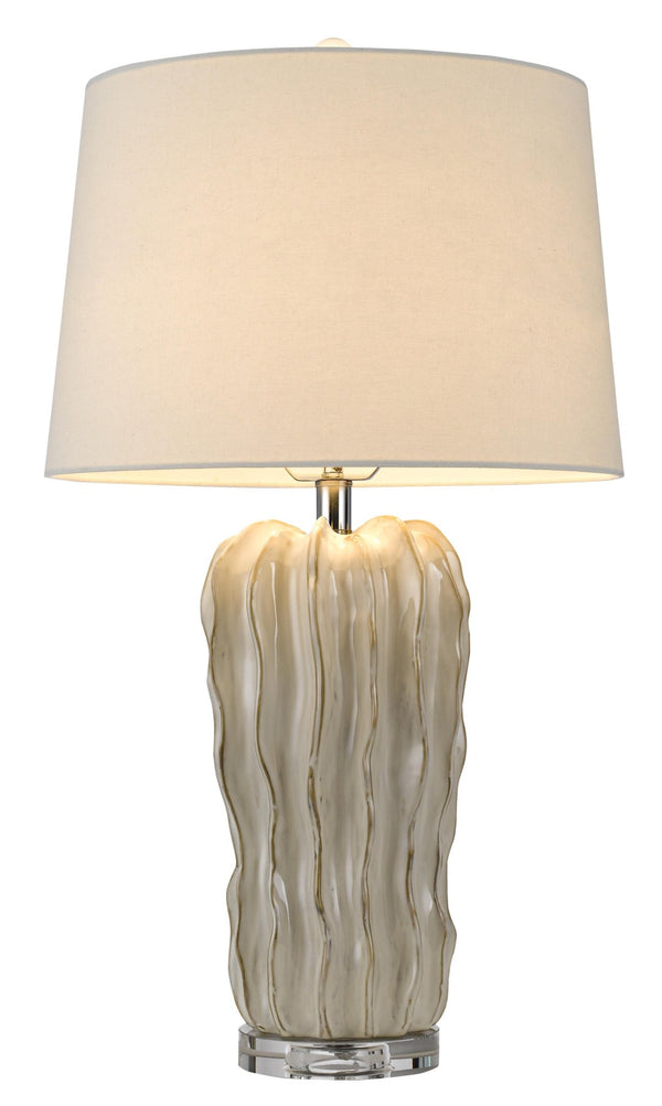 HomeRoots 28" Nickel Glass Table Lamp - Elegant White Empire Shade for Living Rooms & Bedrooms, Dimmable Light 524744