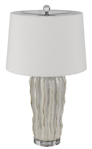 HomeRoots 28" Nickel Glass Table Lamp - Elegant White Empire Shade for Living Rooms & Bedrooms, Dimmable Light 524744