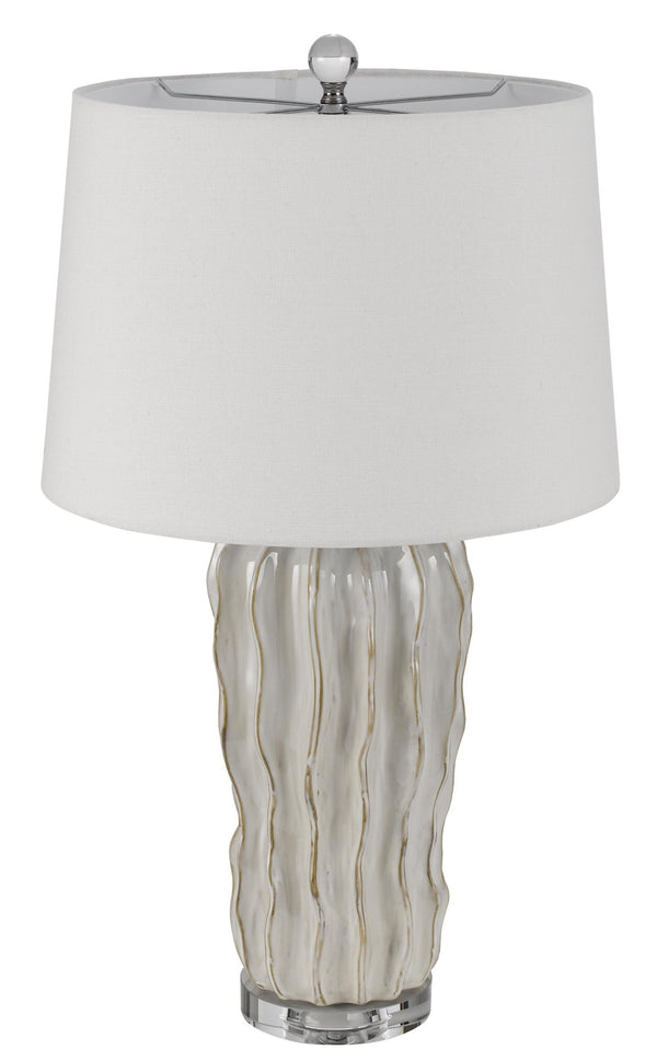HomeRoots 28" Nickel Glass Table Lamp - Elegant White Empire Shade for Living Rooms & Bedrooms, Dimmable Light 524744