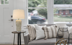 HomeRoots 28" Nickel Glass Table Lamp - Elegant White Empire Shade for Living Rooms & Bedrooms, Dimmable Light 524744