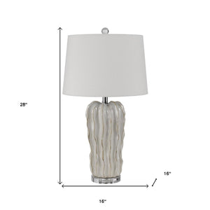 HomeRoots 28" Nickel Glass Table Lamp - Elegant White Empire Shade for Living Rooms & Bedrooms, Dimmable Light 524744