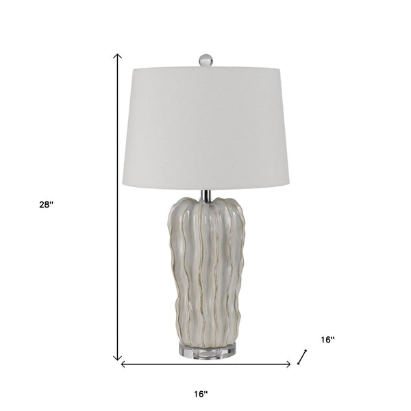 HomeRoots 28" Nickel Glass Table Lamp - Elegant White Empire Shade for Living Rooms & Bedrooms, Dimmable Light 524744