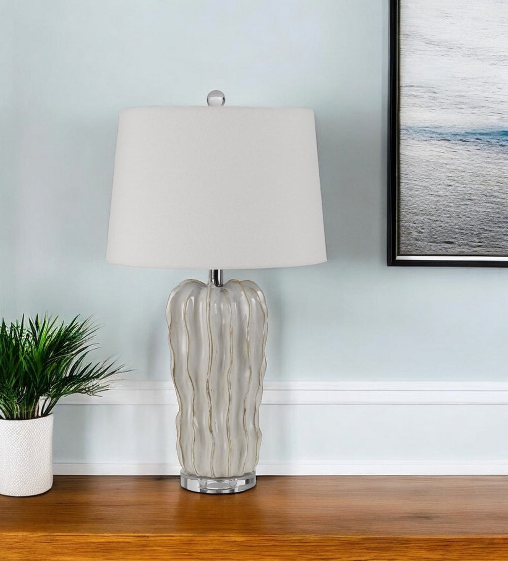 HomeRoots 28" Nickel Glass Table Lamp - Elegant White Empire Shade for Living Rooms & Bedrooms, Dimmable Light 524744