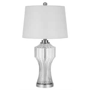 HomeRoots 26" Clear Glass Table Lamp with Elegant White Shade for Timeless Style in Any Room Decor 524745